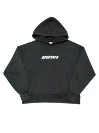Black hoodie with 'BOWI' logo on a white background