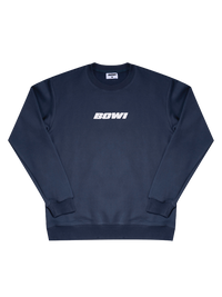 Navy blue sweatshirt with 'BOWI' logo on a white background