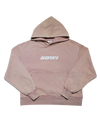 Pink hoodie with 'BOWI' text on a white background