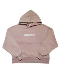 Pink hoodie with 'BOWI' text on a white background
