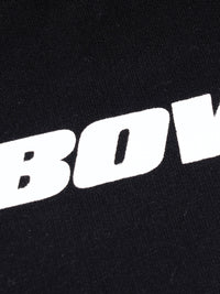 Black crewneck with white 'BOWI' text on a black background