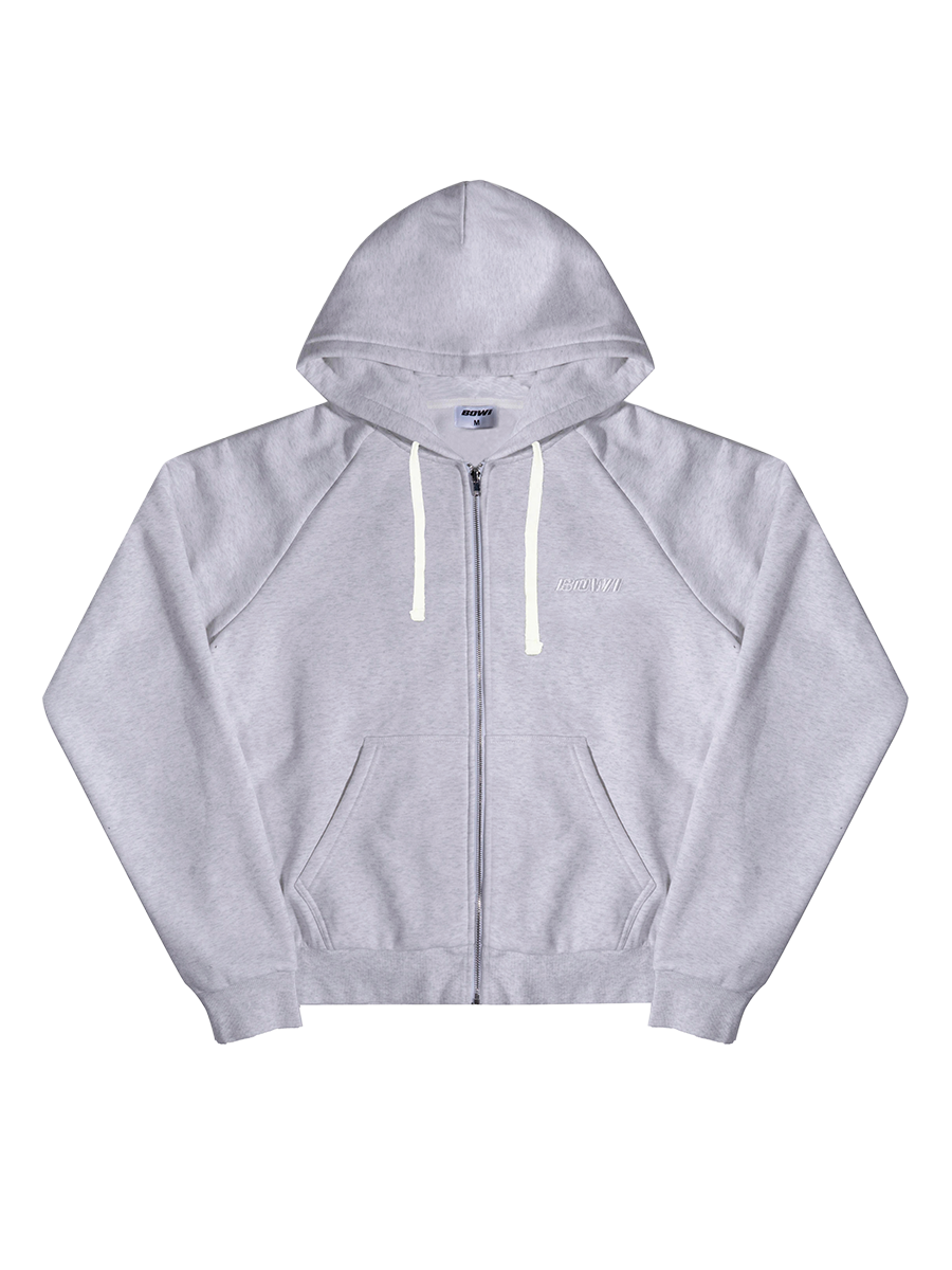 Bowi Heavyweight Zip Up Hoodie in Athletic Heather Gray - Front View
