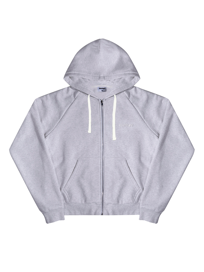 Bowi Heavyweight Zip Up Hoodie in Athletic Heather Gray - Front View
