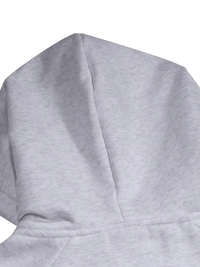 Close-up of a gray hoodie with a hood