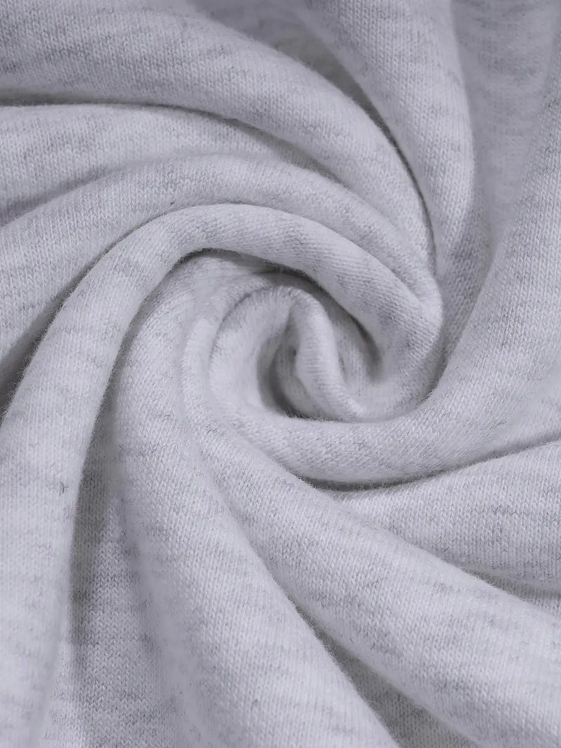 Close-up of gray fabric with folds Bowi Heavyweight Zip Up Hoodie in Athletic Heather Gray 
